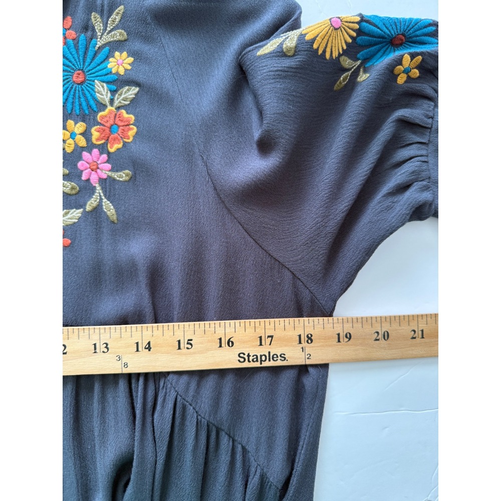 Natural Life Women Grey Boho Floral Embroidered Tiered Maxi Prairie Dress Size S - Picture 9 of 11